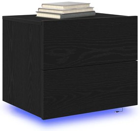 Fali éjjeli szekrények LED világítással 2 db Fekete tölgy