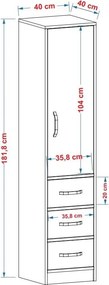 Modera konyhaszekrény, zafír tölgy-fehér, 40 cm