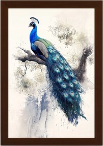 Poszter Keret Fa Grafika Természet Madár Kék Páva Toll 40x60