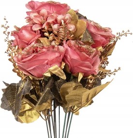Rózsaszín műcsokor arany díszítéssel 50 cm