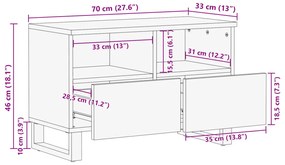 TV Szekrény - 70x33.5x46 cm, Tömör Mangóból