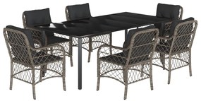 vidaXL 7 részes szürke polyrattan kerti étkezőgarnitúra párnával