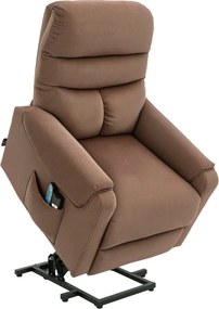 HOMCOM Masszázsfotel, elektromos relaxfotel emelőrásegítéssel, távirányítóval és oldalsó zsebbel, szövet, barna