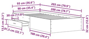 Ágykeret Fekete Tölgy 90x200 cm Műgyanta