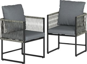 Outsunny 2 darab időjárásálló kerti szék — porfestett acélváz, PE rattan, párnákkal, kar- és háttámlával, teherbírás 120 kg | Aosom
