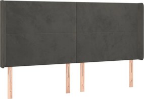 vidaXL sötétszürke bársony fejtámla szárnyakkal 183x16x118/128 cm