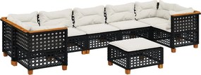 vidaXL 8 részes fekete polyrattan kerti ülőgarnitúra párnákkal