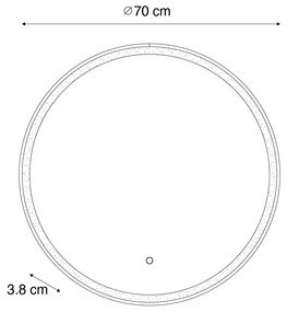 Fürdőszobai tükör arany 70 cm LED-del, 3 lépésben dimmelhető, érintőgombos, kerek - Miral