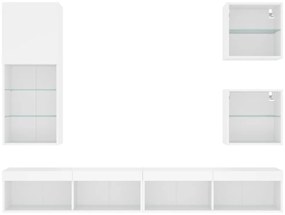 vidaXL 5 darab fehér szerelt fa fali TV-bútor LED-del