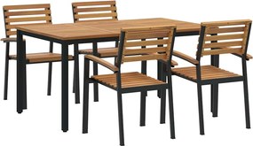 vidaXL Kert étkező szett 5 pcs Fekete Tömör Akácfa