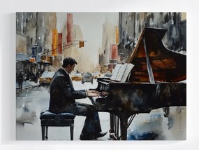 Vászonkép Canvas Város Férfi Zongora Zene 80x60