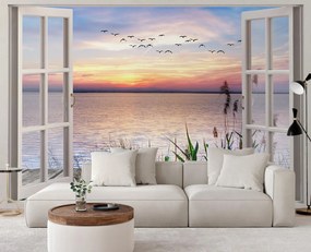 Gario Fotótapéta Ablak a lenyugvó napra nézo ablakkal Anyag: Vlies, Méretek: 210 x 150 cm
