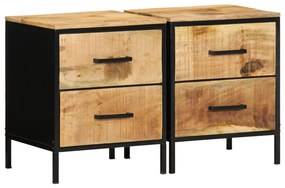 Éjjeli Szekrények 2 db 40x35x50 cm Tömör Fából Készült Rusztikus Mangófából