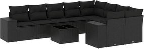 vidaXL 10 részes fekete polyrattan kerti ülőgarnitúra párnákkal
