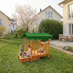 HAPPY verandás homokozó, 130x130x143cm, barna/zöld Jurhan