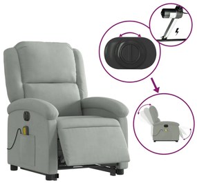 elektromos felállást segítő világosszürke bársony masszázsfotel