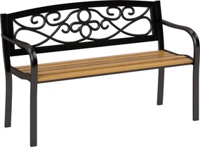 Outsunny 2 személyes kültéri kertipad fa ülőfelülettel és acélkerettel teraszra 127x56x80 cm fekete és természetes | Aosom