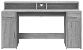 szürke sonoma színű szerelt fa íróasztal LED-ekkel 160x55x91 cm