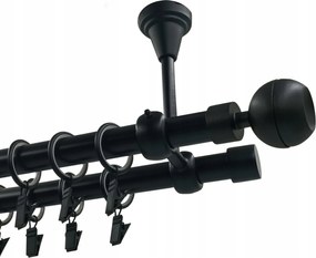 Dupla függönykarnis Fém Mennyezeti 19+19mm Fekete Matt 180cm Optic Gömb
