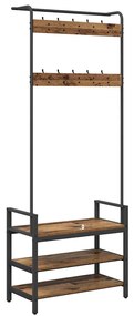 Kabáthorog polcokkal tárolóval Régi fa 75 x 34 x 184 cm Faanyag