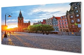 Üvegképek Gdańsk óvárosának napkelte 100x50 cm 2 fogas