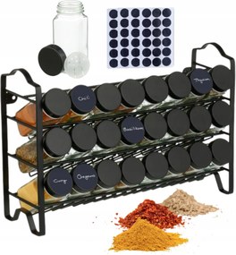 Fekete Fűszertartó Nagy 24 db-os matricás tégely