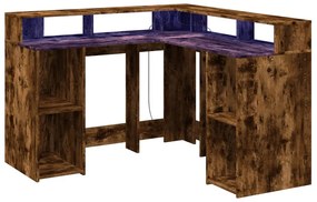 füstös tölgy színű szerelt fa íróasztal LED-ekkel 130x130x91 cm