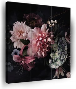 Vászonkép Virágok Fekete Háttér Vászon Fal 3 Részes Triptichon Nappali 90x100