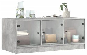 betonszürke dohányzóasztal üvegajtókkal 102 x 50 x 42 cm