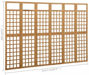 6 paneles tömör fenyőfa térelválasztó/lugasrács 242,5 x 180 cm
