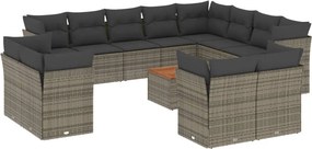 vidaXL 13 részes szürke polyrattan kerti ülőgarnitúra párnákkal