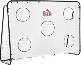 HOMCOM Foci Kapu Gyerekeknek és Felnőtteknek PE Hálóval, Fém és Oxford, Fehér és Fekete, 240x88x171,5cm | Aosom
