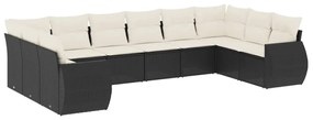10 részes fekete polyrattan kerti ülőgarnitúra párnákkal