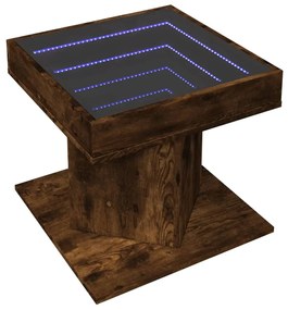 Füstös tölgy szerelt fa dohányzóasztal LED-del 50 x 50 x 45 cm