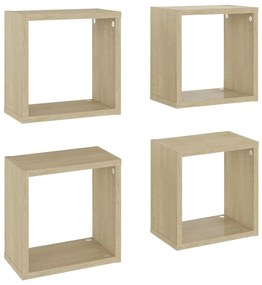 4 db sonoma tölgy színű szerelt fa fali kockapolc 26x15x26 cm