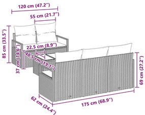 Kerti Kanapé Szett 6 pcs Szürke 55 x 55 x 37 cm polirattan