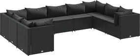 vidaXL 9 részes fekete polyrattan kerti ülőgarnitúra párnákkal