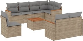 vidaXL 9 részes bézs polyrattan kerti ülőgarnitúra párnákkal