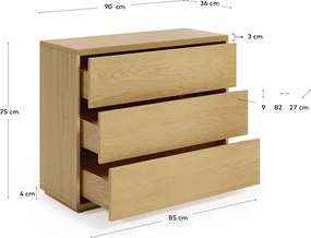 Alacsony természetes színű tölgyfa komód 90x75 cm Abilen - Kave Home