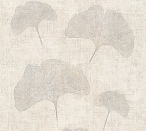 Vinyl tapéta flizelin mosható fali nappali szürke ginkgo levelek