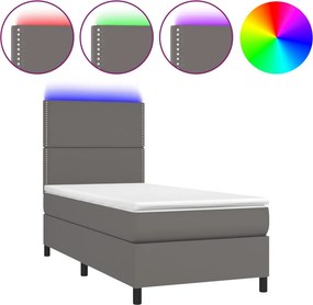 vidaXL szürke műbőr rugós ágy matraccal és LED-del 90x200 cm