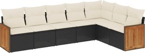vidaXL 7 részes fekete polyrattan kerti ülőgarnitúra párnával