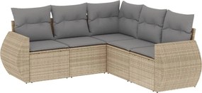 vidaXL 5 részes bézs polyrattan kerti ülőgarnitúra párnákkal