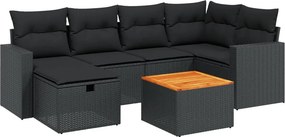 vidaXL 7 részes fekete polyrattan kerti ülőgarnitúra párnával