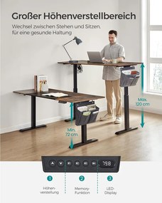 Állítható Magasságú Íróasztal, 70 x 160 x (72-120) cm, vintage barna-fekete