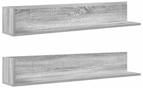 2 db szürke sonoma színű szerelt fa fali polc 100x16,5x16,5 cm