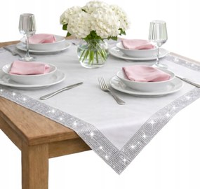 Abrosz fehér Glamour dekoratív Asztalra 85x85 Cirkóniákkal Ezüst négyzet
