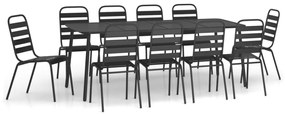 11 részes antracitszürke acél kerti étkezőgarnitúra