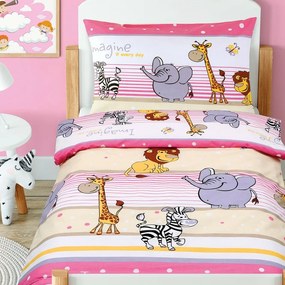 Beáta gyermek pamut ágynemű kiságyba Safari, rózsaszín, 100 x 135 cm, 45 x 60 cm