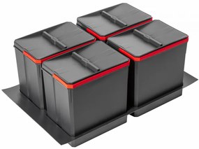 Hulladékgyűjtő AxiSpace 800mm, mozgatórendszer nélkül, 4x15L, edényekkel, tálcával, fedelekkel